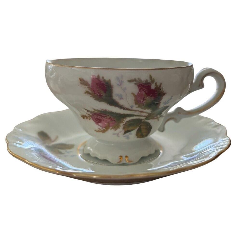 Vtg Lefton Occupied Japan China MOSS ROSE Floral Teacup & Saucer